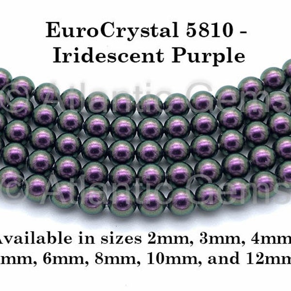 Iridescent Purple EuroCrystal 5810 Round Pearls - 2mm, 3mm, 4mm, 5mm, 6mm, 8mm, 10mm, and 12mm