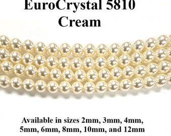 Cream EuroCrystal 5810 Round Pearls - 2mm, 3mm, 4mm, 5mm, 6mm, 8mm, 10mm, and 12mm - Strands & Wholesale Packs - Made in Austria
