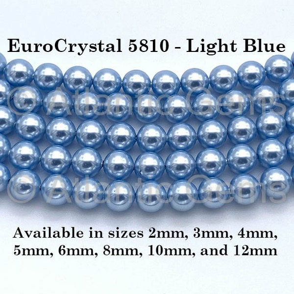 Light Blue EuroCrystal 5810 Round Pearls - 2mm, 3mm, 4mm, 5mm, 6mm, 8mm, 10mm, and 12mm