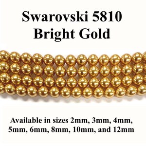 Bright Gold Swarovski 5810 Crystal Round Pearls - 2mm, 3mm, 4mm, 5mm, 6mm, 8mm, 10mm, and 12mm - Strands - Made in Austria image 1