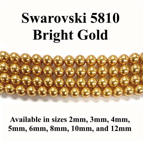 Bright Gold Swarovski 5810 Crystal Round Pearls - 2mm, 3mm, 4mm, 5mm, 6mm, 8mm, 10mm, and 12mm - Strands - Made in Austria