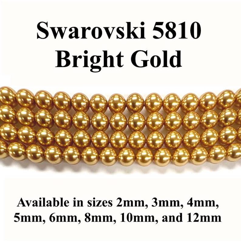 Bright Gold Swarovski 5810 Crystal Round Pearls - 2mm, 3mm, 4mm, 5mm, 6mm, 8mm, 10mm, and 12mm - Strands - Made in Austria image 1