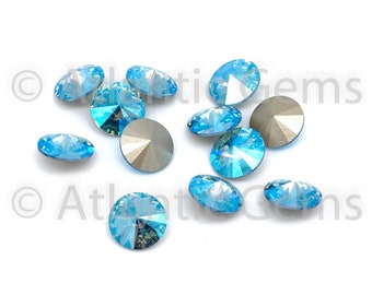 Aquamarine Shimmer 12mm Swarovski 1122 Rivoli  - 12 pcs