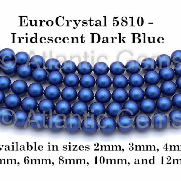 Iridescent Dark Blue EuroCrystal 5810 Round Pearls - 2mm, 3mm, 4mm, 5mm, 6mm, 8mm, 10mm, and 12mm