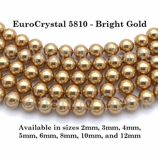 Bright Gold EuroCrystal 5810 Crystal Round Pearls - 2mm, 3mm, 4mm, 5mm, 6mm, 8mm, 10mm, and 12mm