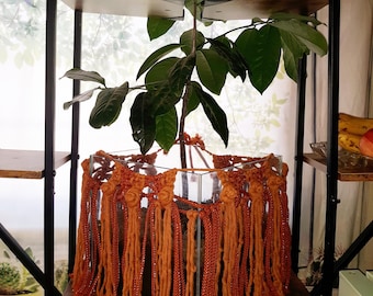 Fiber Art Weaved Decor Rose Knot Lattice Hand Knotted Panels