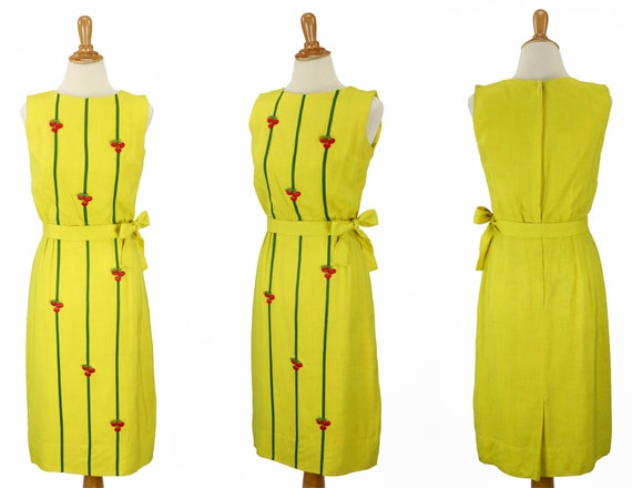Vintage 1950s Bright Yellow Wiggle Dress Size XS