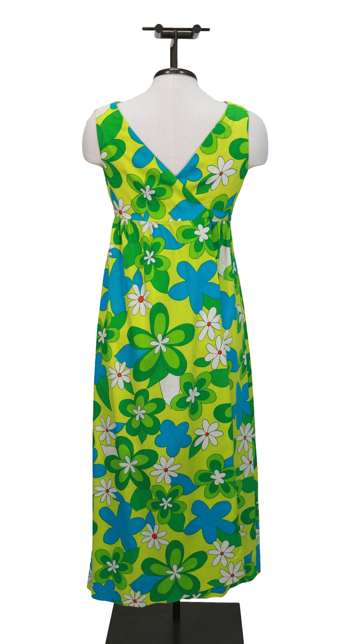 Vintage 1960s Lime Green and Blue Floral Wrap Maxi Dress Size Etsy