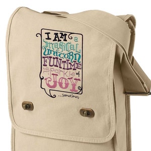 Magically Sparkle Unicorn Typography Embroidered Canvas Field Bag
