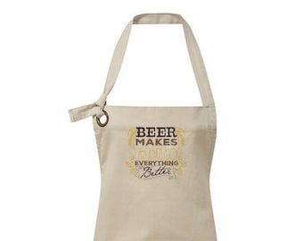 Beer Makes Everything Better Apron, Brewery Apron, Beer Embroidered PREMIUM Heavy Cotton Canvas Apron with Pocket