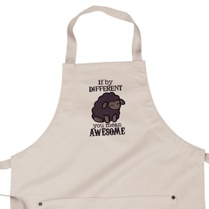 Funny Black Sheep Apron, Joke Apron, Awesome Apron,  Awesome Black Sheep Embroidered 8 oz Organic Cotton, Recycled Polyester Apron