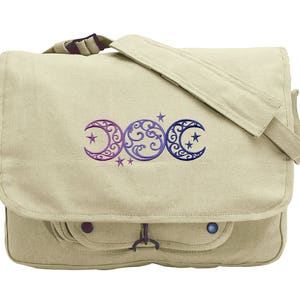 Moon Bag, Crescent Moon Messenger Bag, Laptop bag, Goddess Bag, Triple Moon Embroidered Canvas Messenger Bag