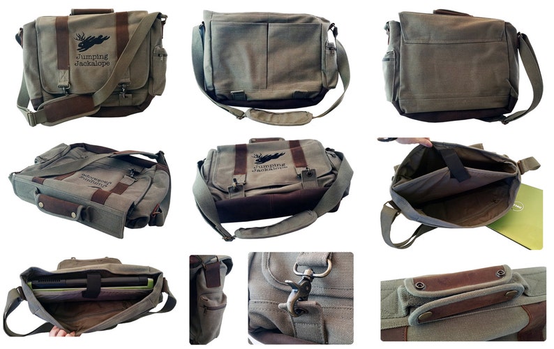 Engraved Swallow Embroidered Canvas with Leather Accents Premium Laptop Bag