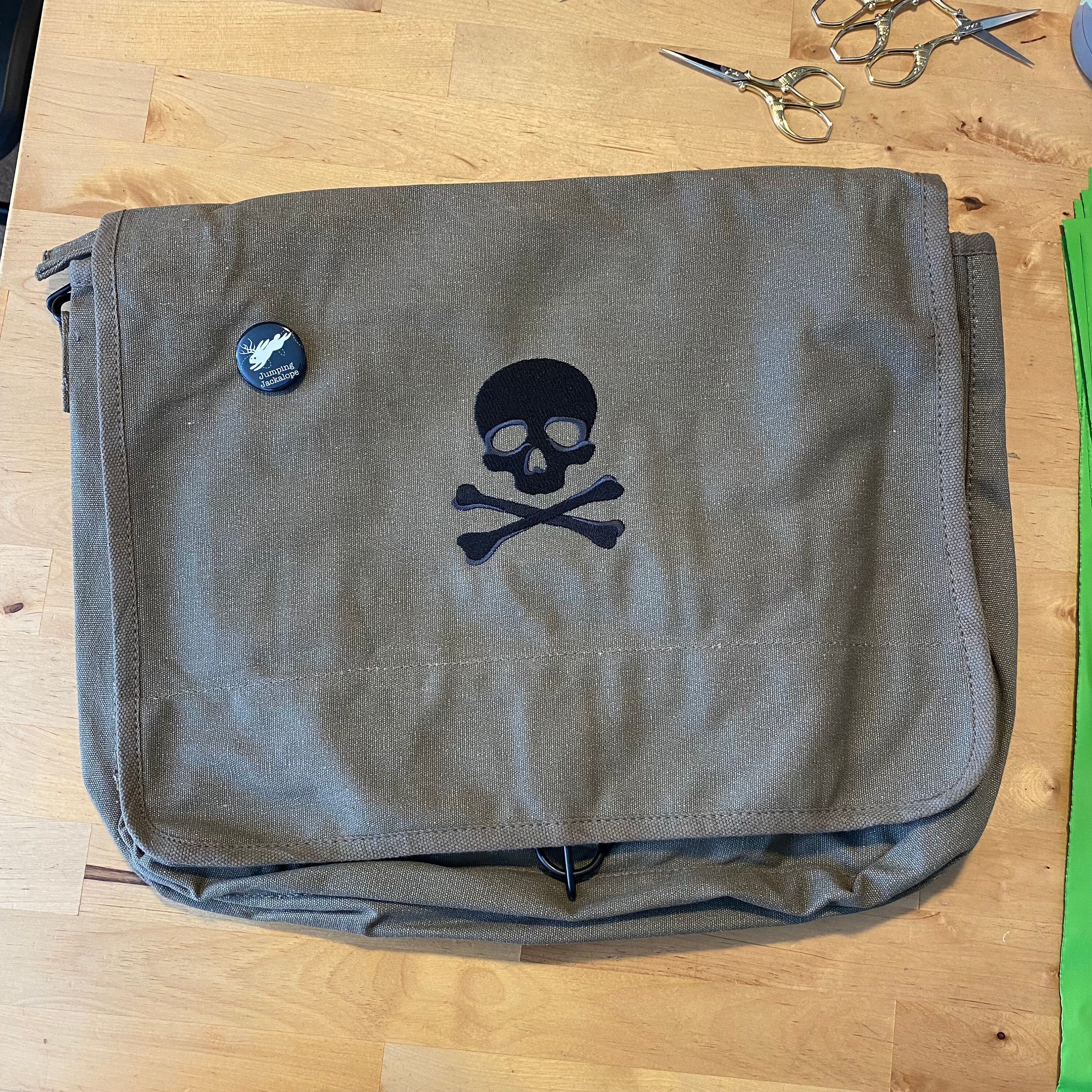 Skull and Crossbones Embroidered Canvas Messenger Bag - Etsy