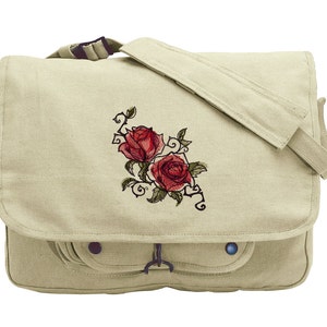 Painted Rose Embroidered Canvas Messenger Bag