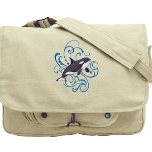 Sac Orca, sac orque, sac messager orque, sac en toile Orca, sac d&#39;école Orca, sac messager en toile brodé Orca et Echo