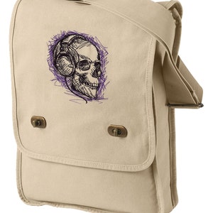 Rockin&#39; Skull Embroidered Canvas Field Bag