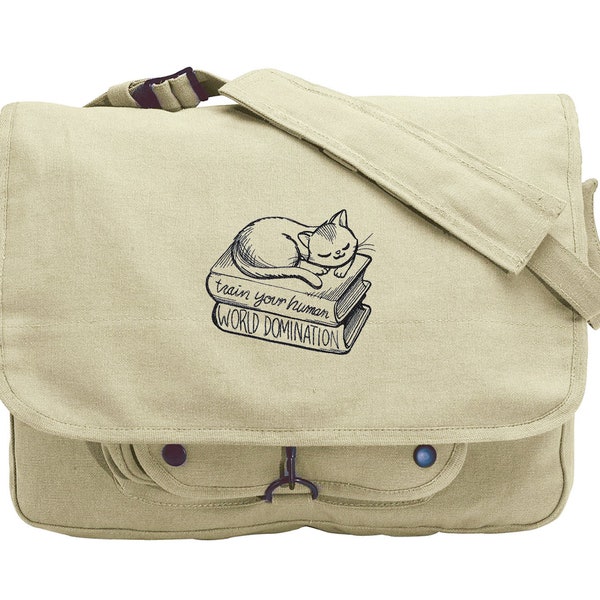 Reading Cat - Kitty Design Bag Embroidered Canvas Messenger Bag