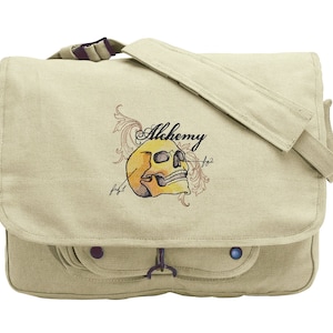 The Laboratory - Borsa a tracolla in tela con teschio ricamato