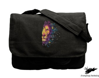 Dande-lion Embroidered Canvas Messenger Bag,  Lion Bag, Lion Flower Bag