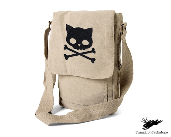 iPad Kindle Cat Bag Camera Bag Cat Embroidered Canvas Tech Tablet Fire Punk Kitty