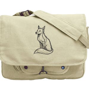 Sketchwork - Fox Embroidered Canvas Messenger Bag