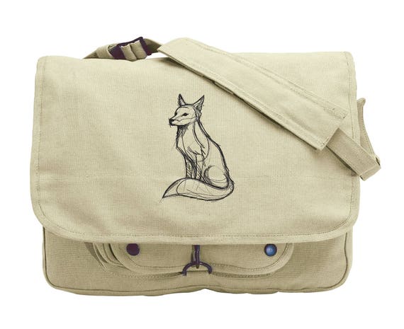 Sketchwork Fox Embroidered Canvas Messenger Bag