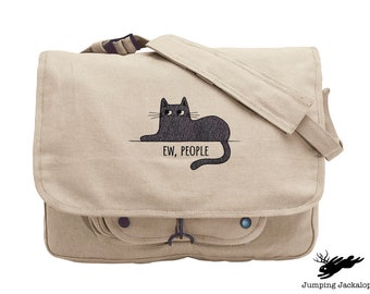 Ew People Embroidered Canvas Messenger Bag,  Cat Bag, Funny Cat Bag