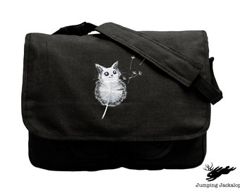 Dandelion Cat Embroidered Canvas Messenger Bag,  Cat Bag, Dandelion Bag