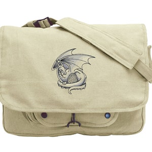 Mother Dragon Embroidered Canvas Messenger Bag
