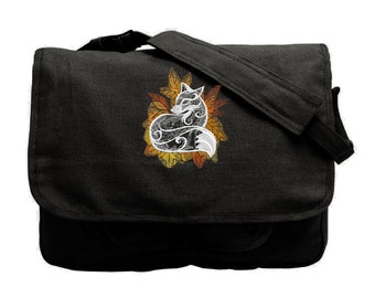 Fox Bag, Autumn Vixen Embroidered Canvas Messenger Bag