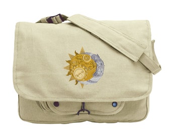 Sun and Moon Messenger Bag, Clockwork Heavens Embroidered Canvas Messenger Bag