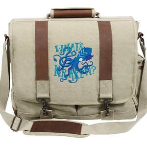 What&#39;s Kraken? Embroidered Canvas with Leather Accents Premium Laptop Bag