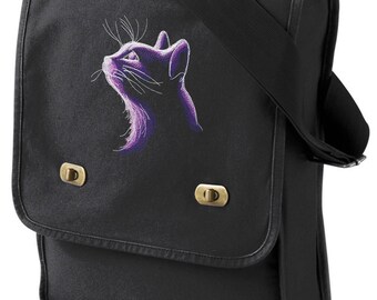 Dark Cat Embroidered Canvas Field Bag