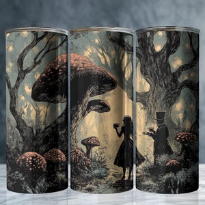 Dark Tea Party Tumbler – 20oz Alice & Mad Hatter Among Twisted Trees | Gothic Wonderland Drinkware