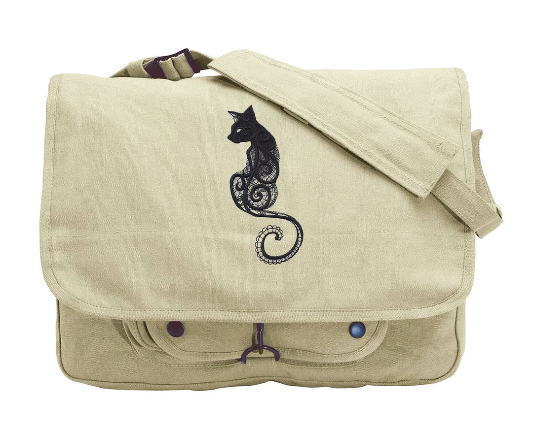 Swirling Cat Bag, Cat Messenger Bag, Cat Canvas Bag, Dark Creatures Cat