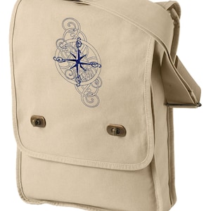 Compass Field Bag Nautical Rose Embroidered Canvas Field Bag