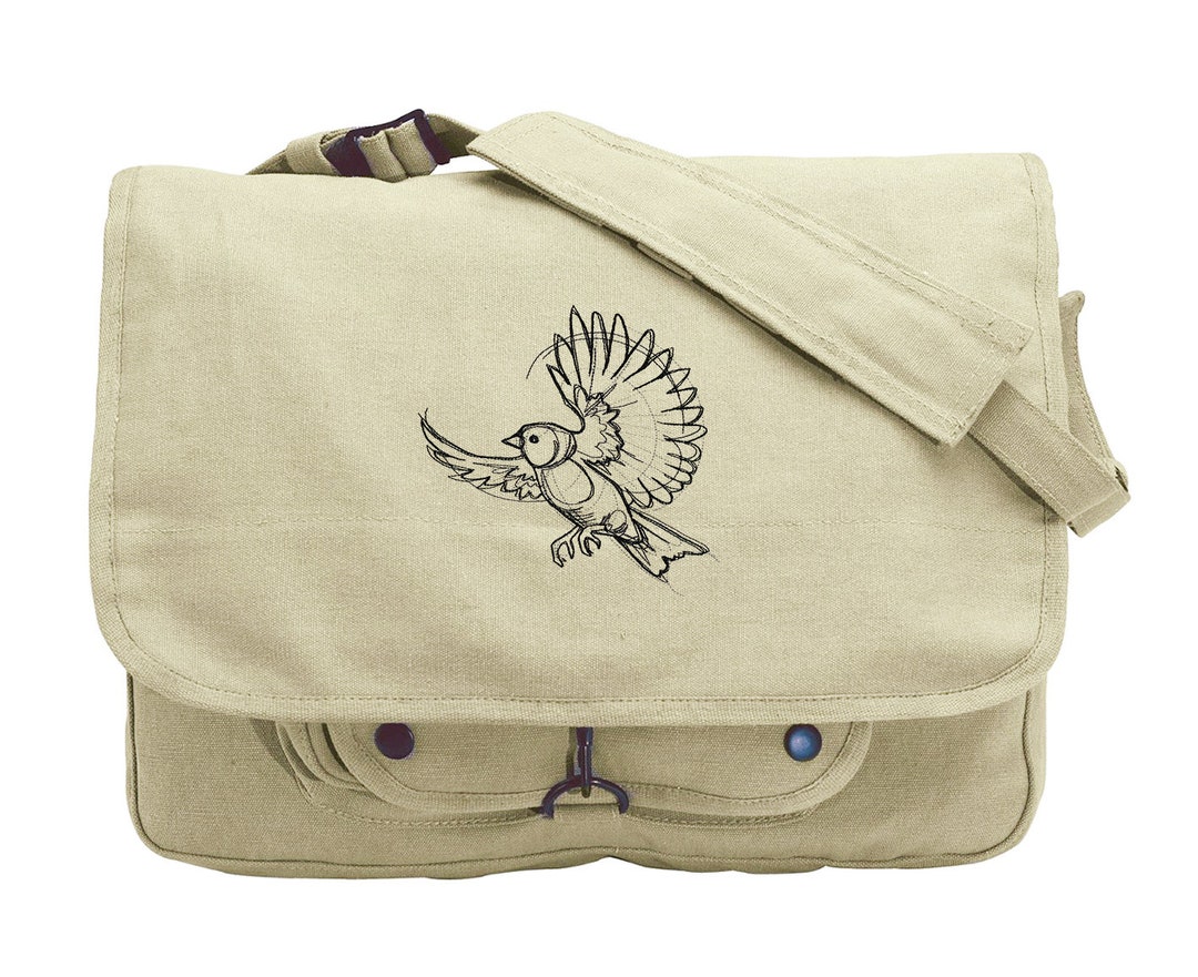 極美品✦MP Embroidery Casual Messenger Bag Sketchwork - Bird Embroidered Canvas Messenger Bag - Etsy