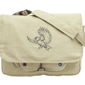 Sketchwork - Bird Embroidered Canvas Messenger Bag