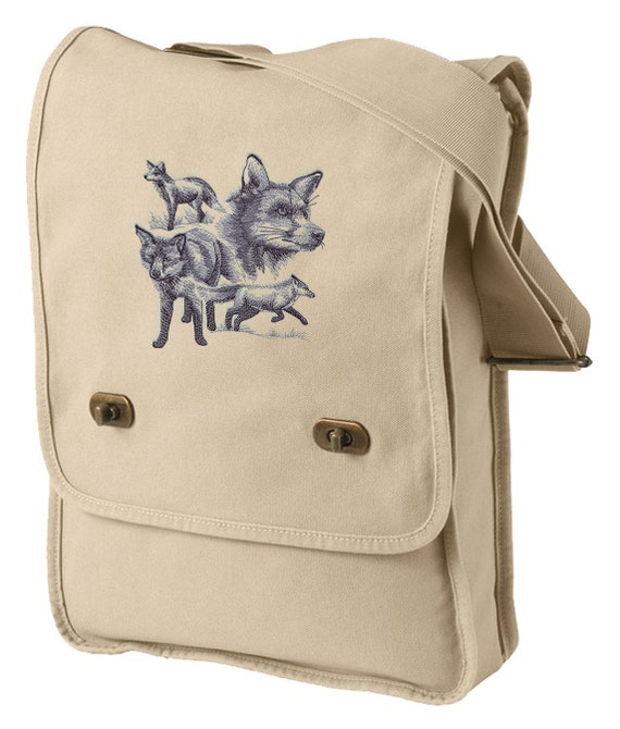 Fox Bag Fox Messenger Bag Fox Sketch Embroidered Canvas Etsy