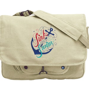 Sink or Swim Anchor Embroidered Canvas Messenger Bag