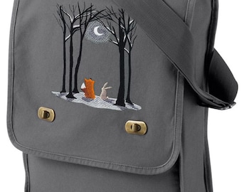 Moonlit Winter Embroidered Canvas Field Bag