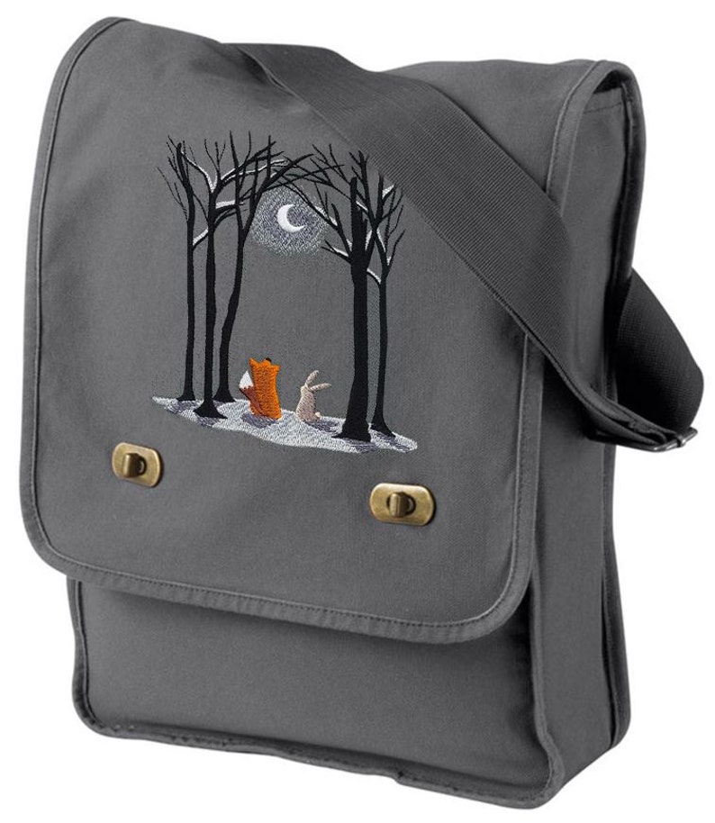 Moonlit Winter Embroidered Canvas Field Bag