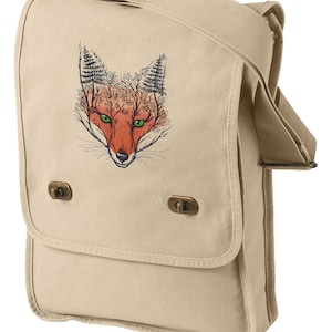 Autumn Fox Embroidered Canvas Field Bag