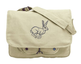 Sketchwork - Rabbit Embroidered Canvas Messenger Bag
