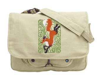 Fox Nouveau Embroidered Canvas Messenger Bag