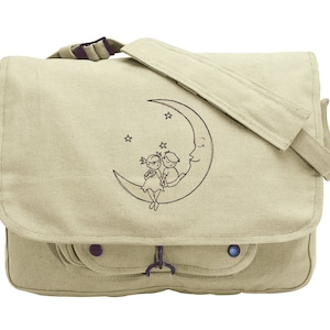 Sweet Dreams, Boy, Girl, Moon Embroidered Canvas Messenger Bag