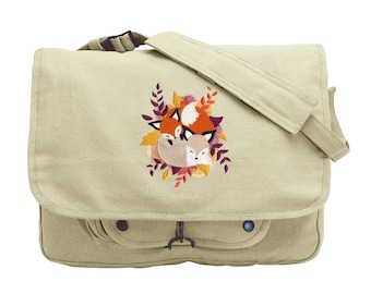 Cuddle Foxes Embroidered Canvas Messenger Bag