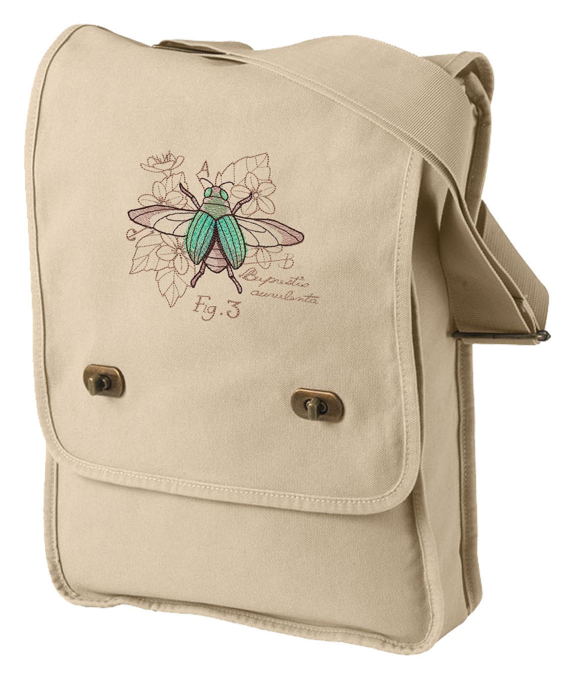 Miniature Menagerie Beetle Diagram Embroidered Canvas Field Bag