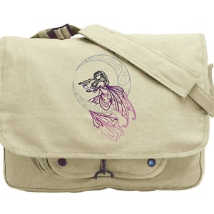 Lunar Fae Embroidered Canvas Messenger Bag